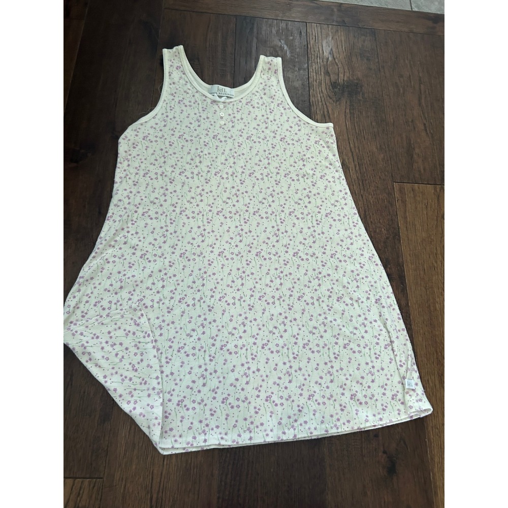 Vtg Karen Neuburger Floral Sleeveless Nightgown Cream Purple Henley L